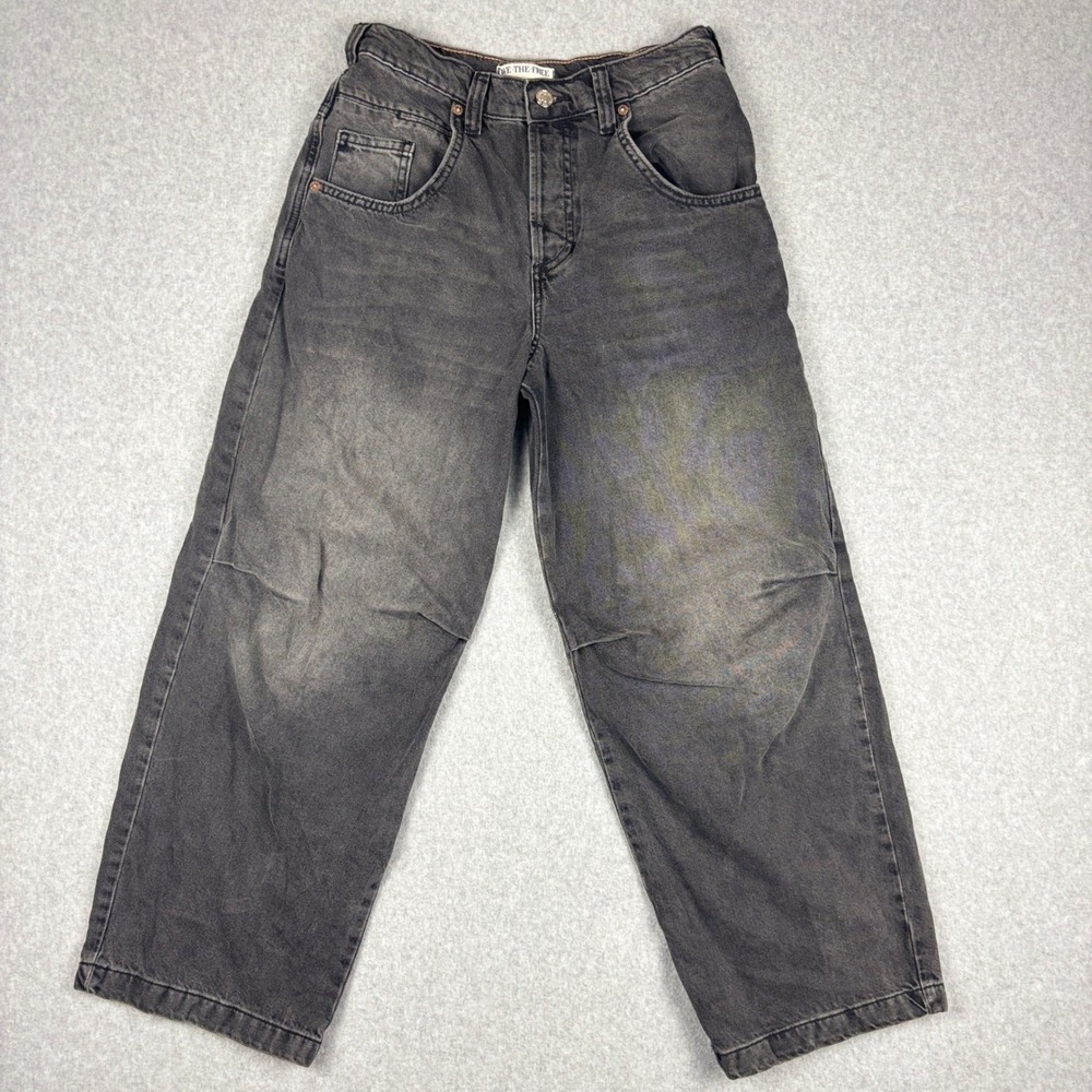 We The Free Wide Leg Jeans Size 25 Twin Flame Mid Rise Cropped Button Fly Black